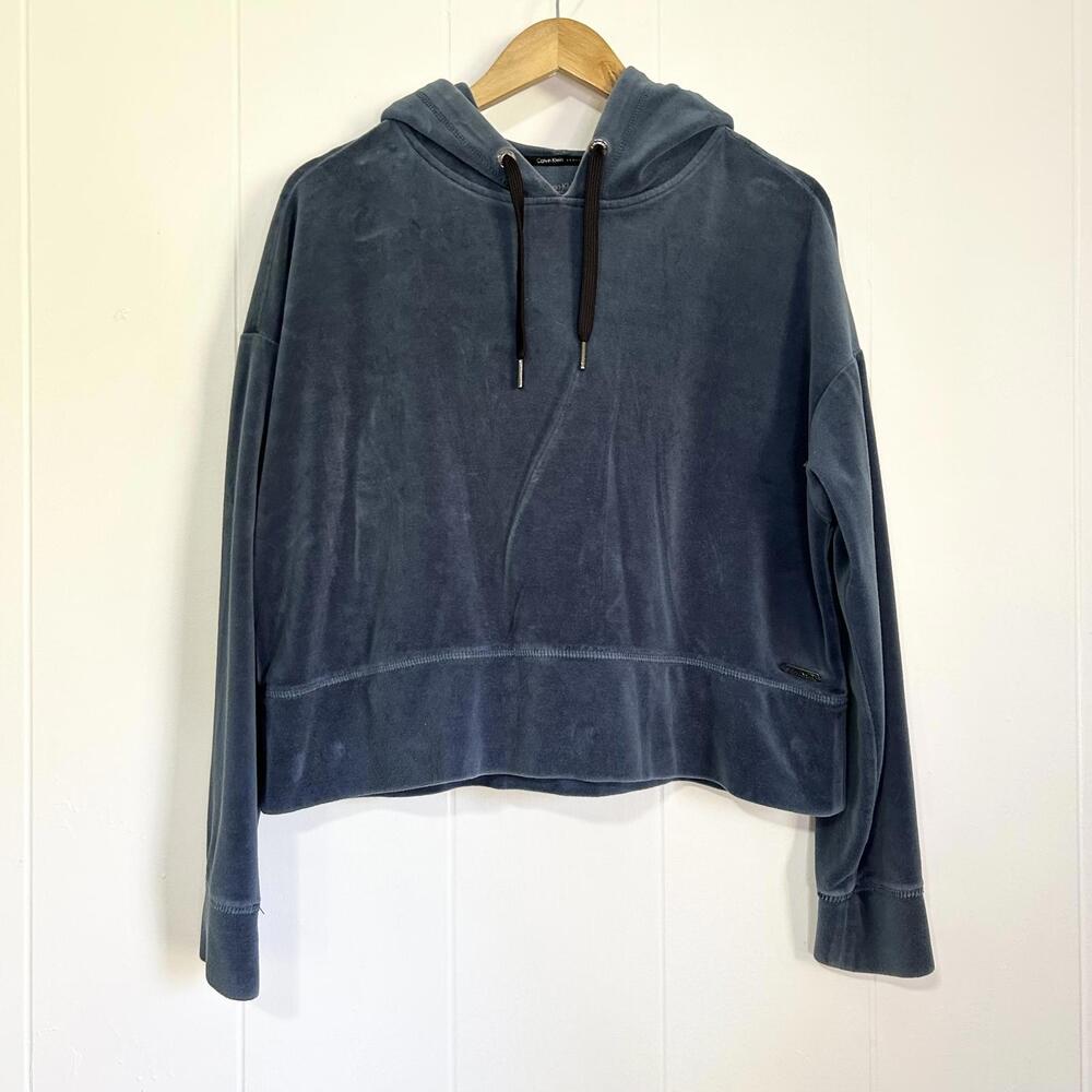 Calvin Klein Blue Velvet Long Sleeve Oversized Pullover Hoodie Women's Medium